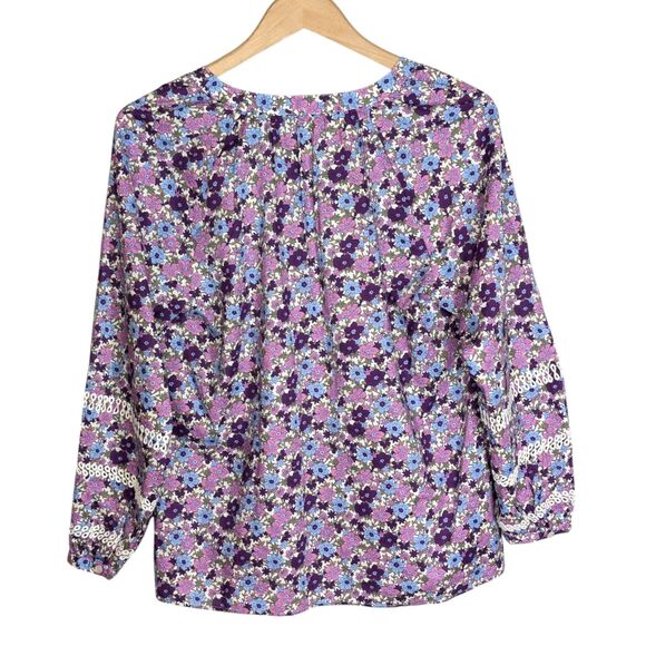 EUC Talbots Floral Embroidered Top Sz M Tossed Ditsy Purple Pink Long Slv Boho - Picture 4 of 8